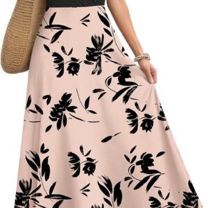 AUSELILY Maxi Dress for Women UK Short Sleeve Elegant Dress V Neck Sundress with Pockets