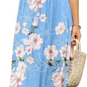 DB MOON Women’s 2022 Casual Summer Maxi Dresses Short Sleeve Empire Waist Long Dress with Pockets