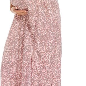 Floral Print V Neck Maternity Dress, Photoshoot Baby Shower Flutter Sleeve Smocked Boho Split A-Line Maxi Dresses