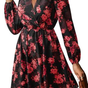 CUPSHE Women’s Floral Print Chiffon A-Line Mini Dress Long Peasant Sleeves Elastic Autumn Dress