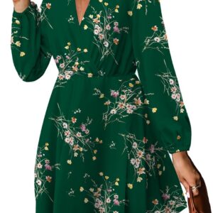 Women’s Floral Dresses 2025 V Neck Long Sleeve Fall Dress