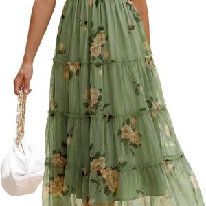 ANRABESS Women Summer Floral Midi Dress Sleeveless Boho Flowy Smocked RuffleTulle Beach Vacation Wedding Guest Party Dresses