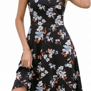 Zeagoo Women’s Summer Dress V Neck Floral Dresses Short Sleeve Wrap Dress