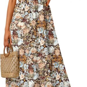 LILLUSORY Womens Square Neck Floral Ruffle Sleeve Maxi Dress 2025 Smocked Boho Vintage Sundress with Pockets