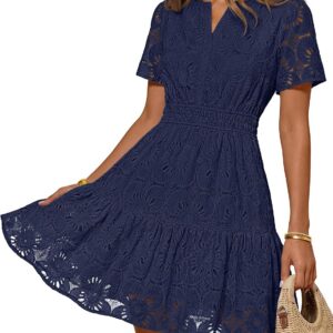 MEROKEETY Women’s Summer Lace Boho Mini Dress 2026 Short Sleeve Floral Eyelet A Line Vacation Beach Short Sundress