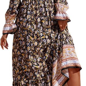 PRETTYGARDEN Long Sleeve Maxi Dress for Women – V Neck Casual Button Down Boho Floral Print Fall Long Dresses