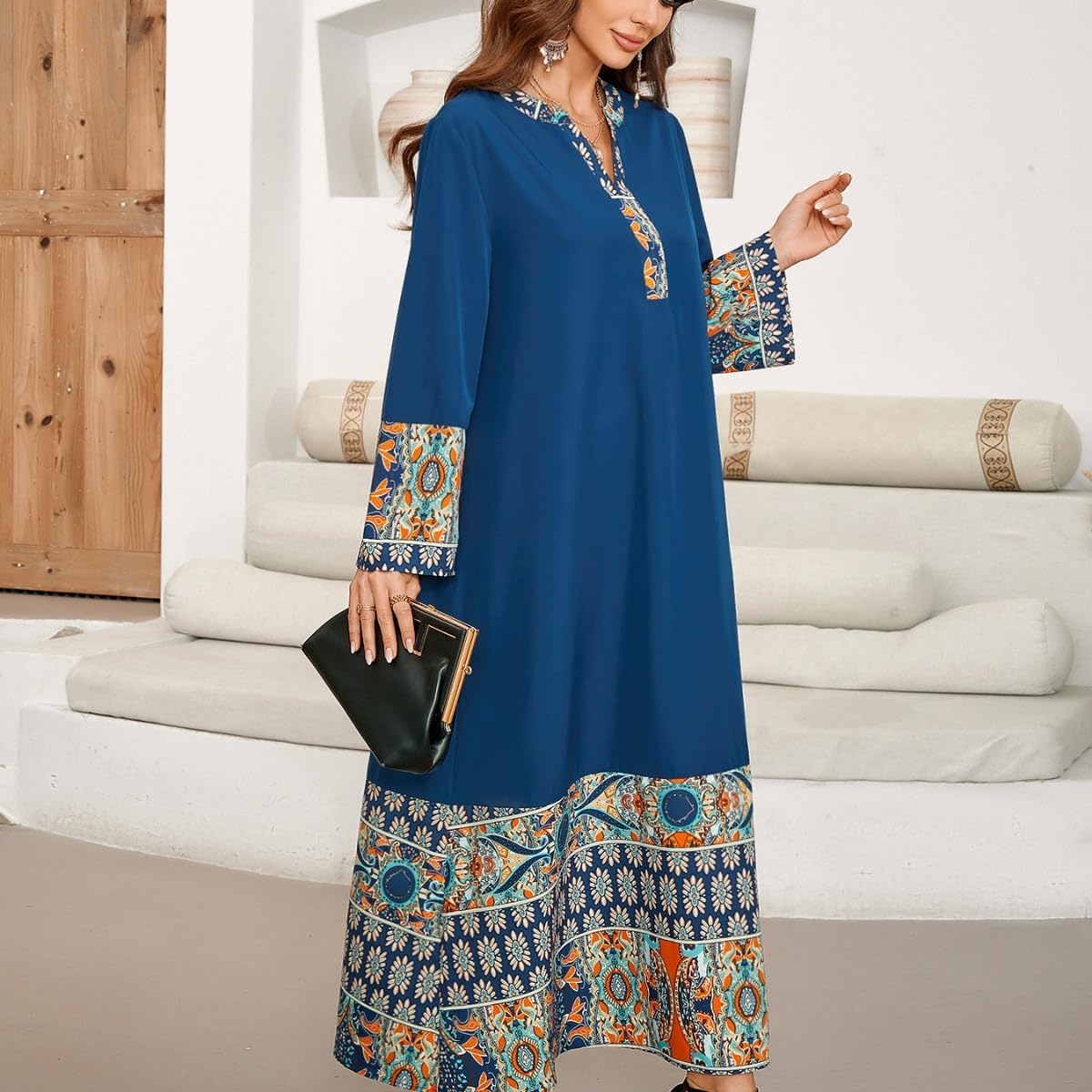 Women's Long Sleeve Jalabiya Round Neck Regular Sleeve Geometry Regular Fit Modest Four Seasons Arabian Clothing - Image 5