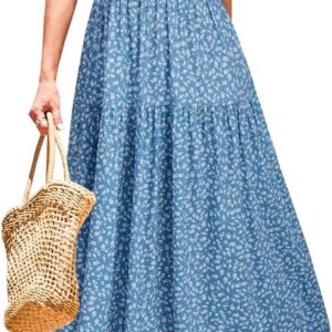 STYLEWORD Women Summer Dress Floral Short Sleeve Ladies Casual Swing Midi Dress with Pockets