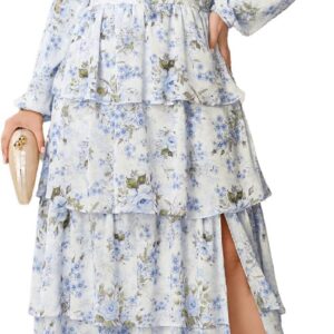 EYWOL Womens Plus Size Floral Tiered Ruffle Long Sleeve Evening Party Wedding Guest Dress