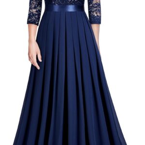 MIUSOL Women’s Vintage Floral Lace 3/4 Sleeve Wedding Guest Bridesmaid Maxi Dress