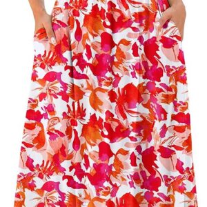 Maggeer Women’s Summer Fall Adjustable Spaghetti Strap Ruched Maxi Dress Floral Boho Long Sundress with Pockets