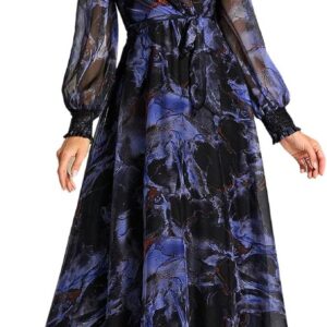 Summer Casual Dresses for Women 2024 Spring Fashion Boho V Neck Long Sleeve Ruffle Floral Print Elegant Maxi Dress