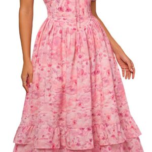 SCARLET DARKNESS Women’s Victorian Dresses Floral Short Sleeve Ruffled Hem Summer Long Boho Dress