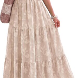 PRETTYGARDEN Women’s 2026 Summer Boho Maxi Dresses Floral Short Sleeve Square Neck Smocked Flowy Long Dress Vacation Outfits