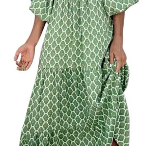WILLBEST Women’s Casual Loose Fit Floral Lace Dresses Tie Waist Short Sleeve Long Maxi Summer Beach Flowy Pleated Sundress