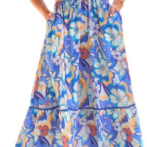 GRACE KARIN Women Summer A-line Maxi Dress Ladies Casual Floral V Neck Ruffle Sleeves Boho Holiday Dresses