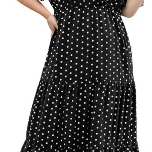 Women’s Plus Size Maxi Dress V Neck Short Sleeve Swiss Dot A Line Dress High Waist Boho Swing Summer Dresses Empire Waist Casual Holiday Wedding Maxi Dresses