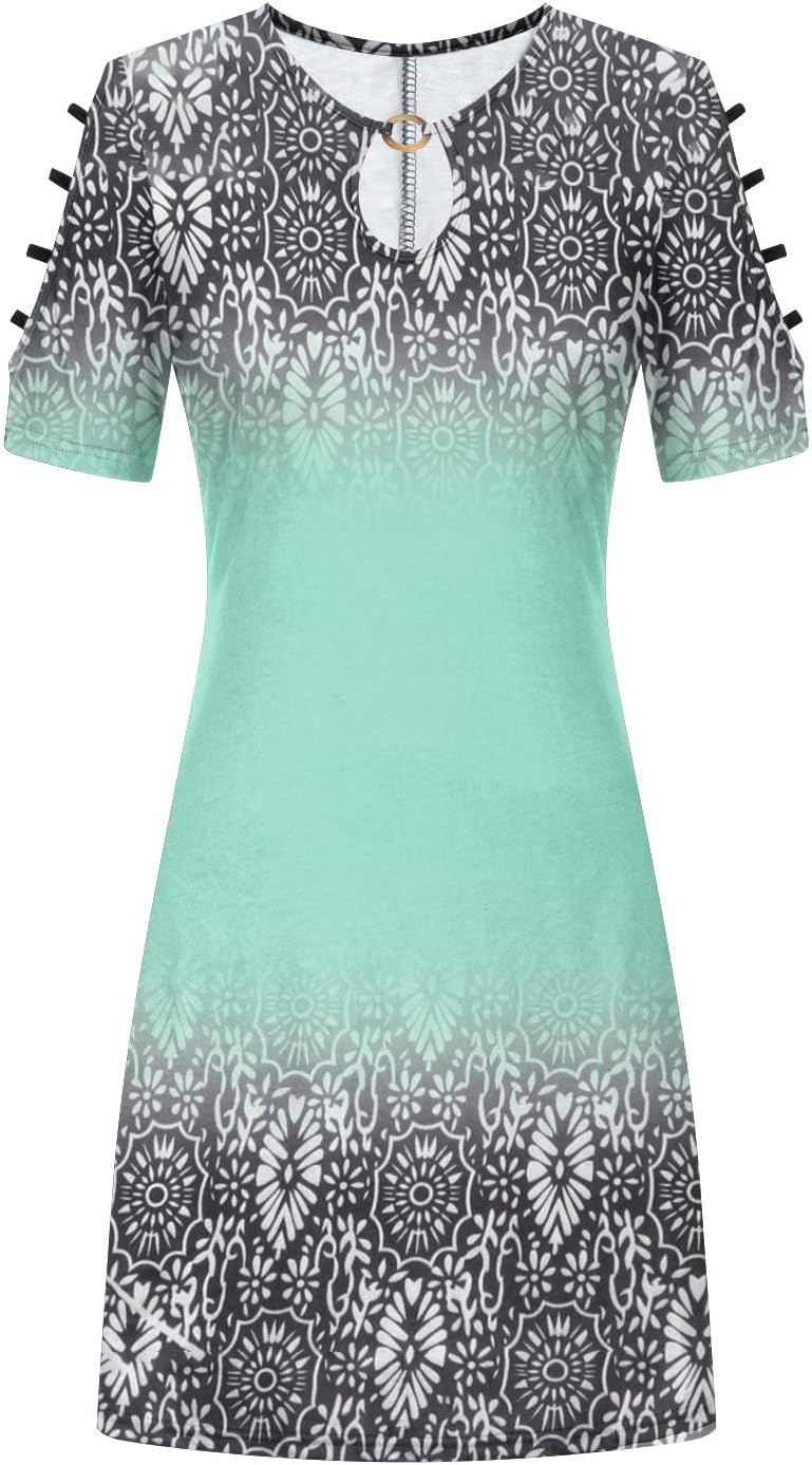 Zeiayuas Women's Summer Cold Shoulder Short Sleeve Midi Dress Ladies V Neck Elegant Mini Dresses Party Beach Evening Prom Dress Floral Print Casual Sundress UK - Image 3