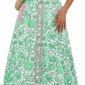 Wenrine Womens Summer Floral Midi Dress Casual Tie Strap Sleeveless Smocked Button Boho Flowy Beach Sundress with Pocket