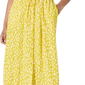 Amazon Essentials Women’s Relaxed-Fit Half-Sleeve Breathable Button-Front Drawstring Waist Midi A-Line Dress with Pockets