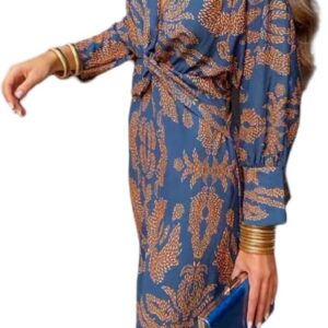 Long Sleeve Boho Dress,Floral Print Retro V Neck Cocktail Party Beach Maxi Wedding Dresses for Women