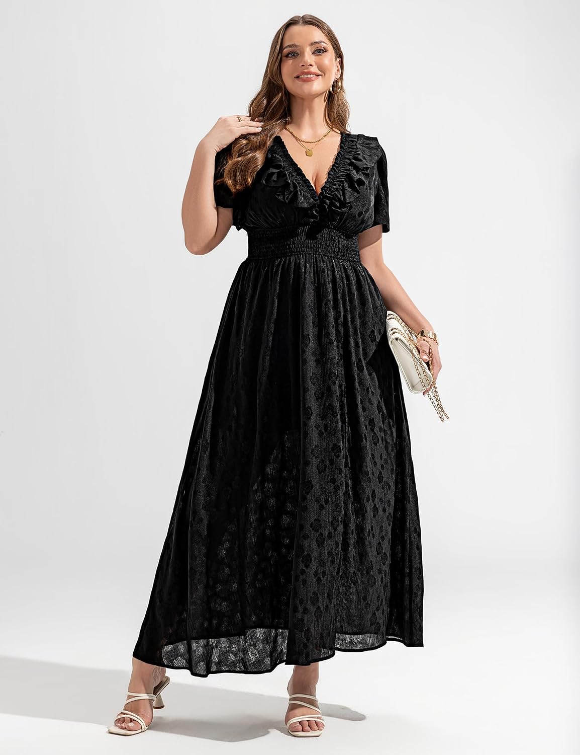 EYWOL Women's Plus Size 2025 Chiffon Maxi Dress V Neck Elastic Waist Long Flowy Dresses for Wedding Guest - Image 4