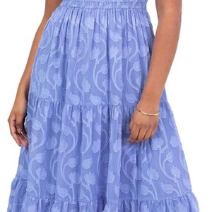 Lovedrobe Women’s Midi Dress Ladies V-Neck Short Puffed Sleeves Floral Burnout A-line Tiered Skirt Elasticated Waist