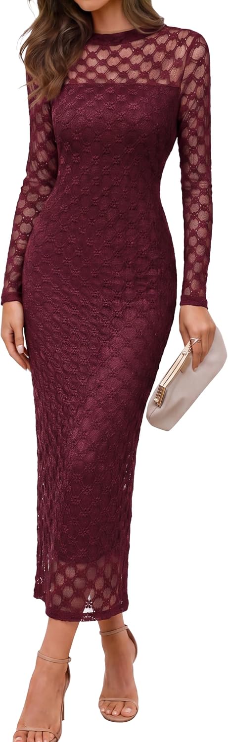 Simplee Womens Long Sleeve Fall Wedding Guest Formal Maxi Dress