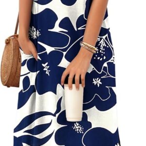 PLOKNRD Summer T-Shirt Maxi Dresses Pockets Women Round Neck Curved Slit