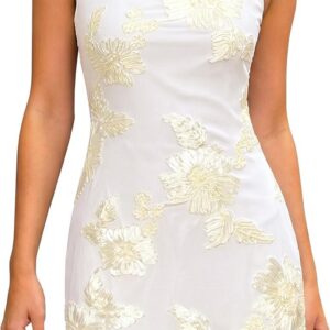 Women’s Embroidered Floral Mini Dress Summer 2026 Sleeveless Square Neck Mesh Short Dresses Cocktail Party Going Out