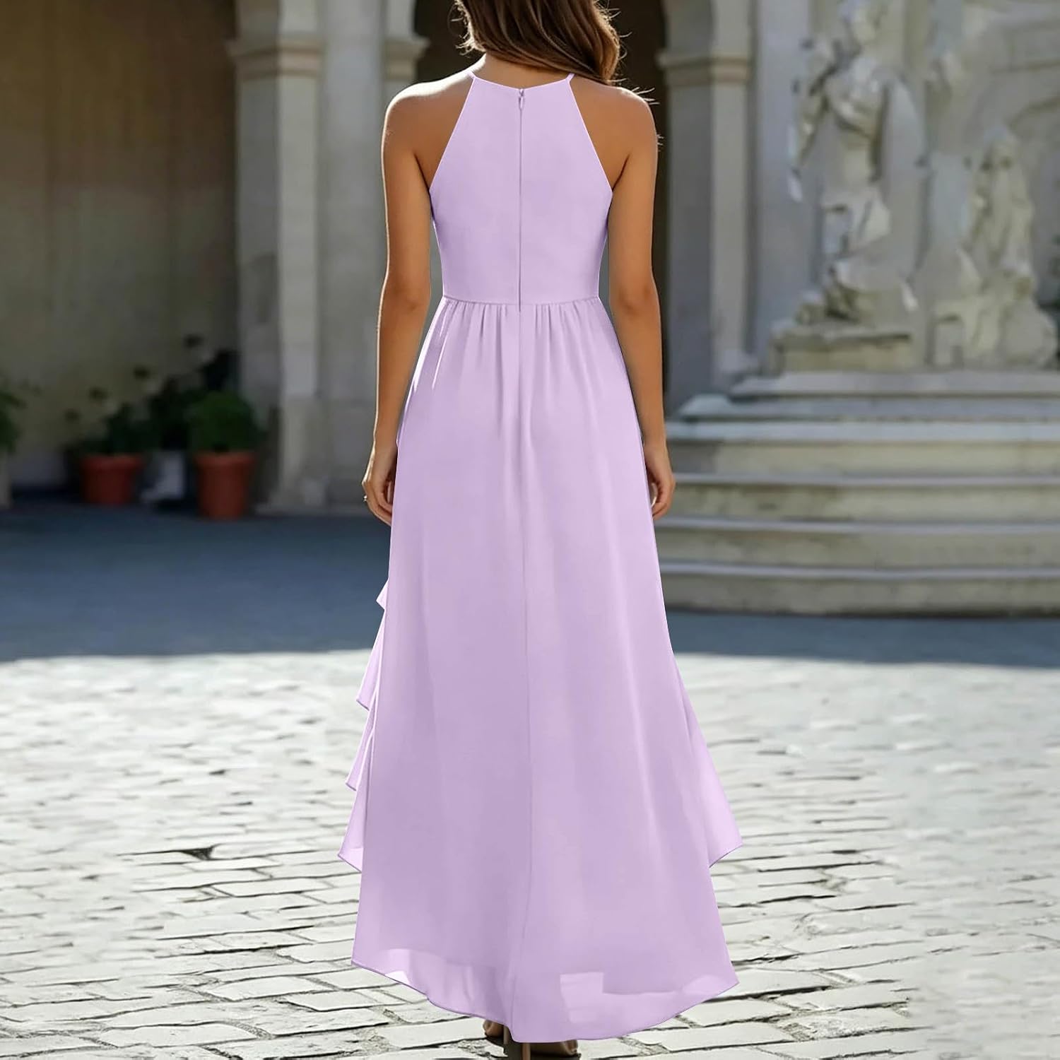 Elegant Dress for Women UK Chiffon Halter Neck Ruffle Dresses Party Evening Clubwear Maxi Dress Elegant Sexy Casual Cocktail Long Dresses Wedding Guest Outfit Strand - Image 2