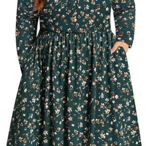RITERA Plus Size Dresses for Curvy Women Long Sleeve Dress High Waisted Fall Winter Flowy Casual Dress XL-5XL