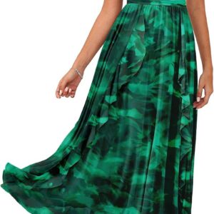 GRACE KARIN Summer Dresses for Women UK, Sleeveless V Neck Floral Wedding Guest Dress, Casual Swing Smocked Ruffle A Line Holiday Maxi Dresses