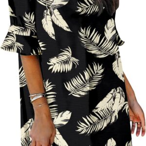 KISSMODA Womens Ruffle Half Sleeve Dress V Neck Summer Casual Shift Dresses Trendy Loose Classic Work Shirt Dress