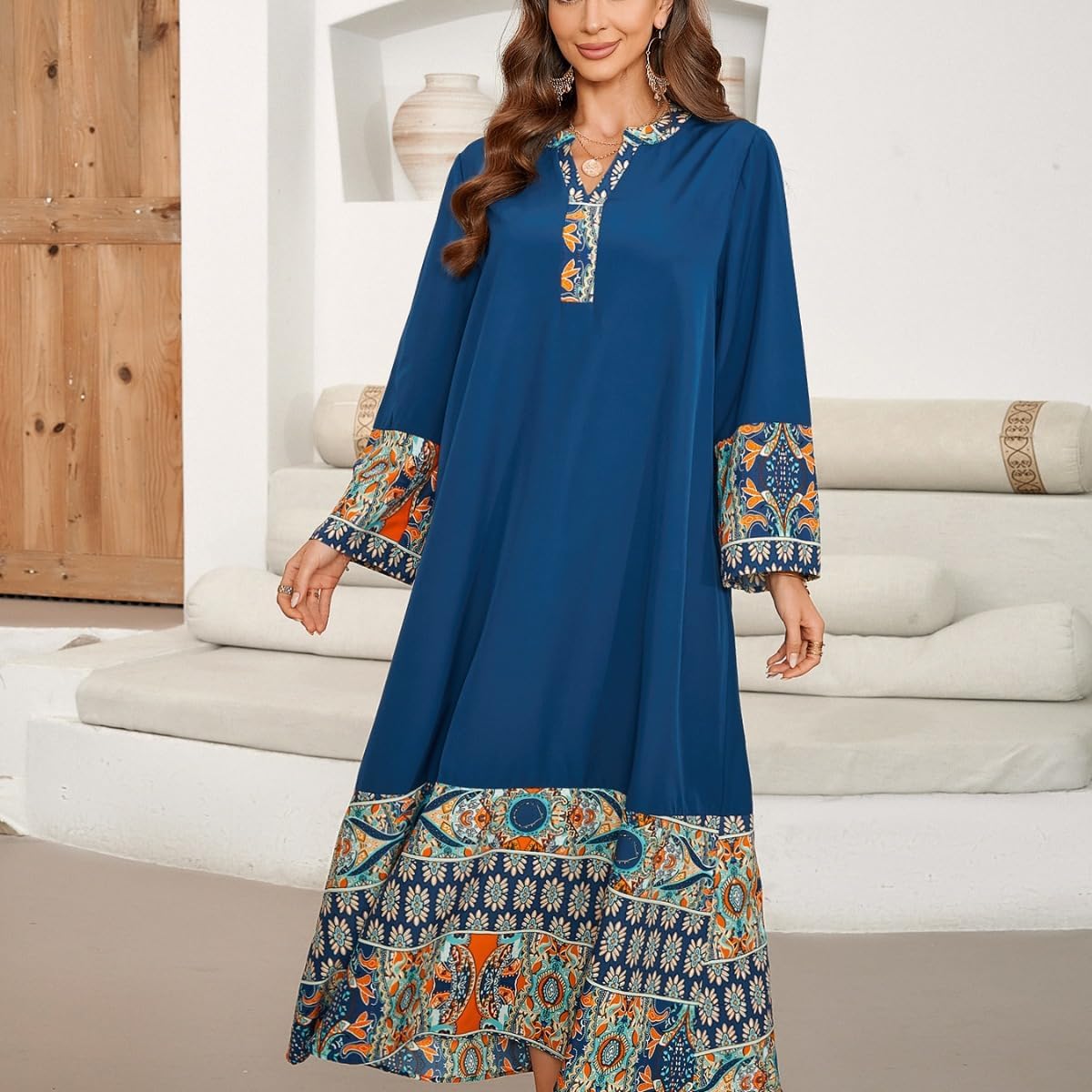 Women's Long Sleeve Jalabiya Round Neck Regular Sleeve Geometry Regular Fit Modest Four Seasons Arabian Clothing - Image 4