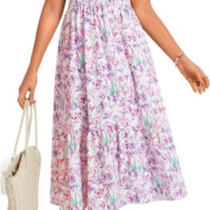 GRACE KARIN Women’s Summer Floral Dresses Casual Ruffles A-Line Midi Wedding Guest Dress Beach Sundress