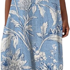HOOUDO Linen Summer Dresses for Women UK Cheesecloth Floral Midi Dress Loose Sleeveless Tank Dresses Ladies Beach Clothing Sundress Lightweight Holiday Outfits with Pockets