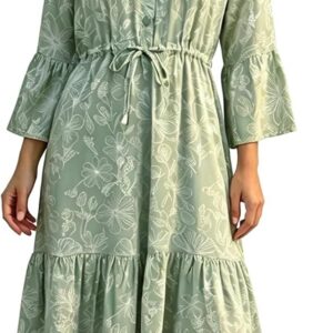 Women Midi Dress Viscose, Floral Print, 3/4 Sleeves