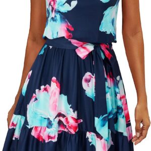 Newshows Women’s Summer Halter Neck Dresses Floral Print/Solid Sleeveless Ruffle Party Sundress with Pockets