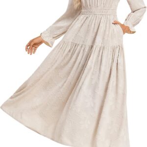 GRACE KARIN Women’s Floral Dress with Pockets Crew Neck Long Sleeve Maxi A-Line Casual