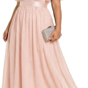 Talisea Plus Size Formal Dress – Chiffon V Neck Bridesmaid Wedding Guest Party Short Sleeve A-Line Floor Length Dresses