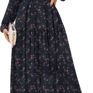 GRACE KARIN Women Long Sleeve Floral Chiffon Maxi Wedding Guest Dresses