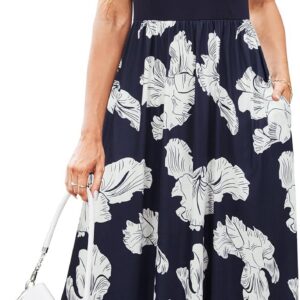 Newshows Women’s Summer Dresses Sleeveless Crewneck Midi Elegant Casual Formal Work Office Sundress with Pockets