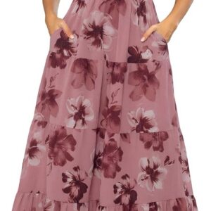 Kranda Women 2025 Summer Fall Collared V Neck Short Sleeve Button Down Chiffon Long Tiered Floral Maxi Dress with Pockets