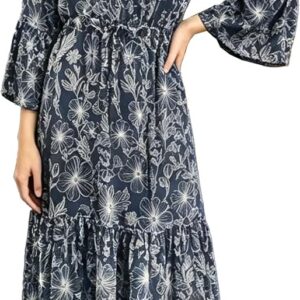 Women Midi Dress Viscose, Floral Print, 3/4 Sleeves