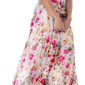 Women Dresses Long Dress Chiffon Floral Short Sleeve Ruffle V Neck Fashion Waist Flowy Plus Size for Curvy Occasion UK Maxi Summer