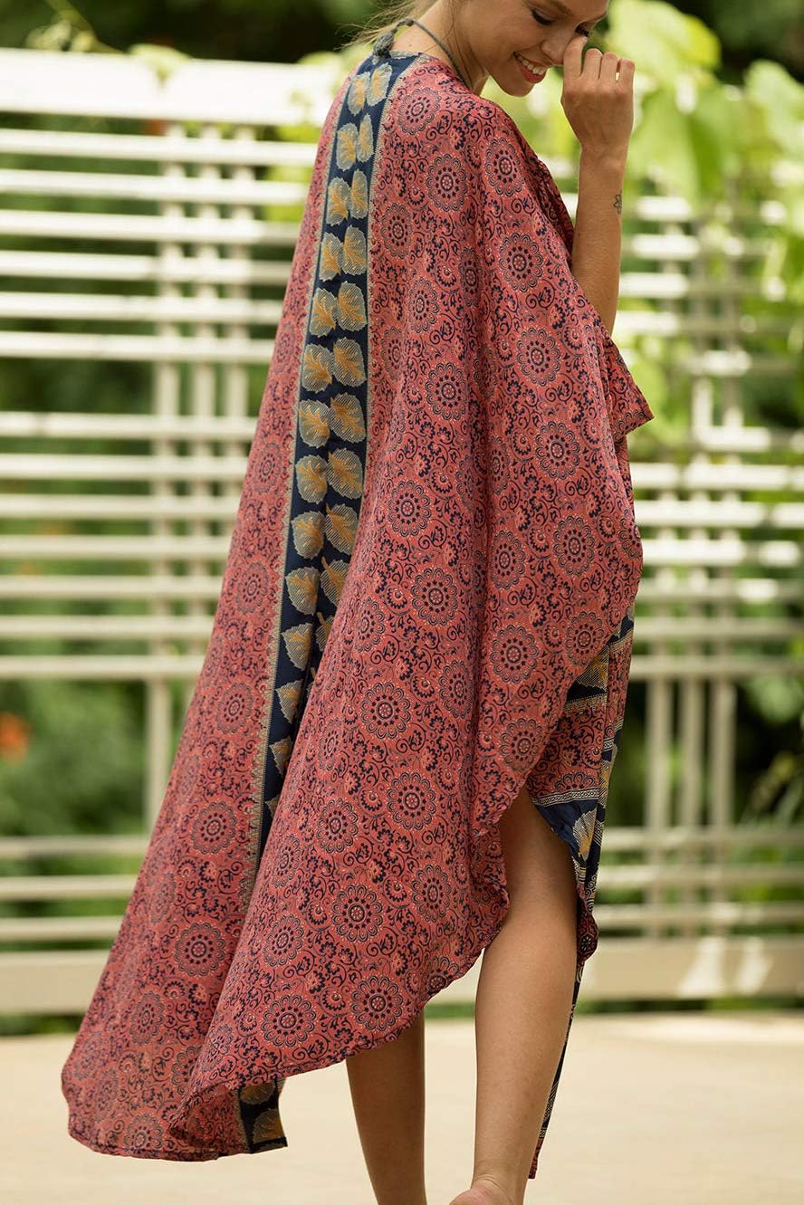 Women's Boho Kimono Long Cardigan Roomy Loungewear Oversized Kaftan Beach Dress Cover Ups Robes - Image 6