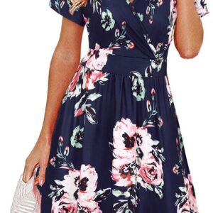 VOTEPRETTY Women’s Short Sleeve V Neck Wrap Summer Dress Casual Floral Sundress with Pockets