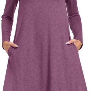 MOLERANI Womens Long Sleeve Dress Round Neck Midi Dress Pleated Front S-2XL