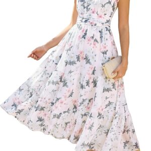 Grace Karin Women’s Summer Dress Floral Short Sleeve Semi-Formal Guest Dress with Pocket